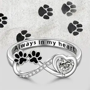 Promise Infinity Puppy Paw Print Ring European and American Fashion Exquisite Diamond-encrusted Heart-shaped Cat Paw Female Pet Ring Gift