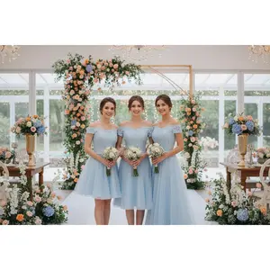Blue Bridesmaid Sisters Evening Dress