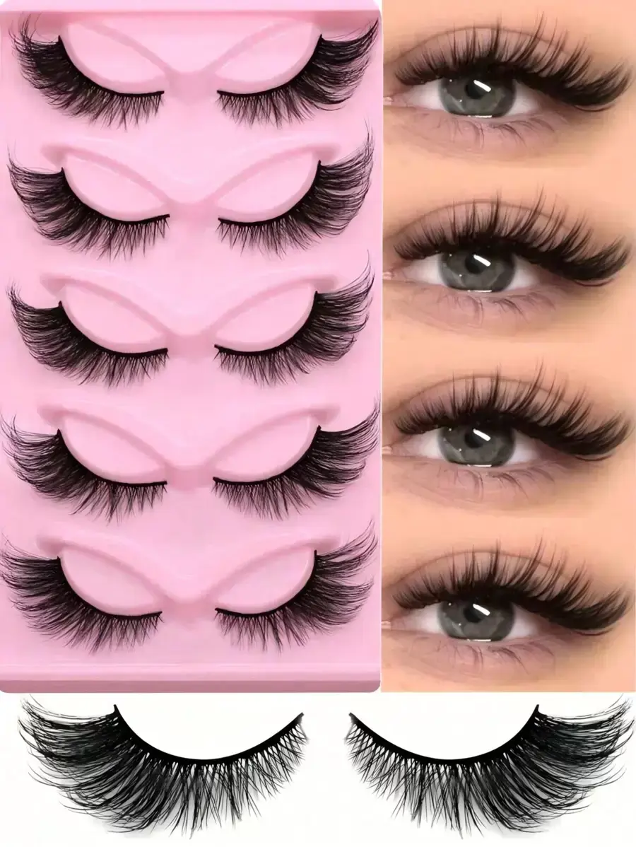 5 Pairs/2 Boxes/5 Boxes Luxury Fluffy Faux Mink False Eyelashes, 3D Voluminous Dense Soft Lightweight, Suitable For Charming Eye Makeup, Strip Lashes, Halloween