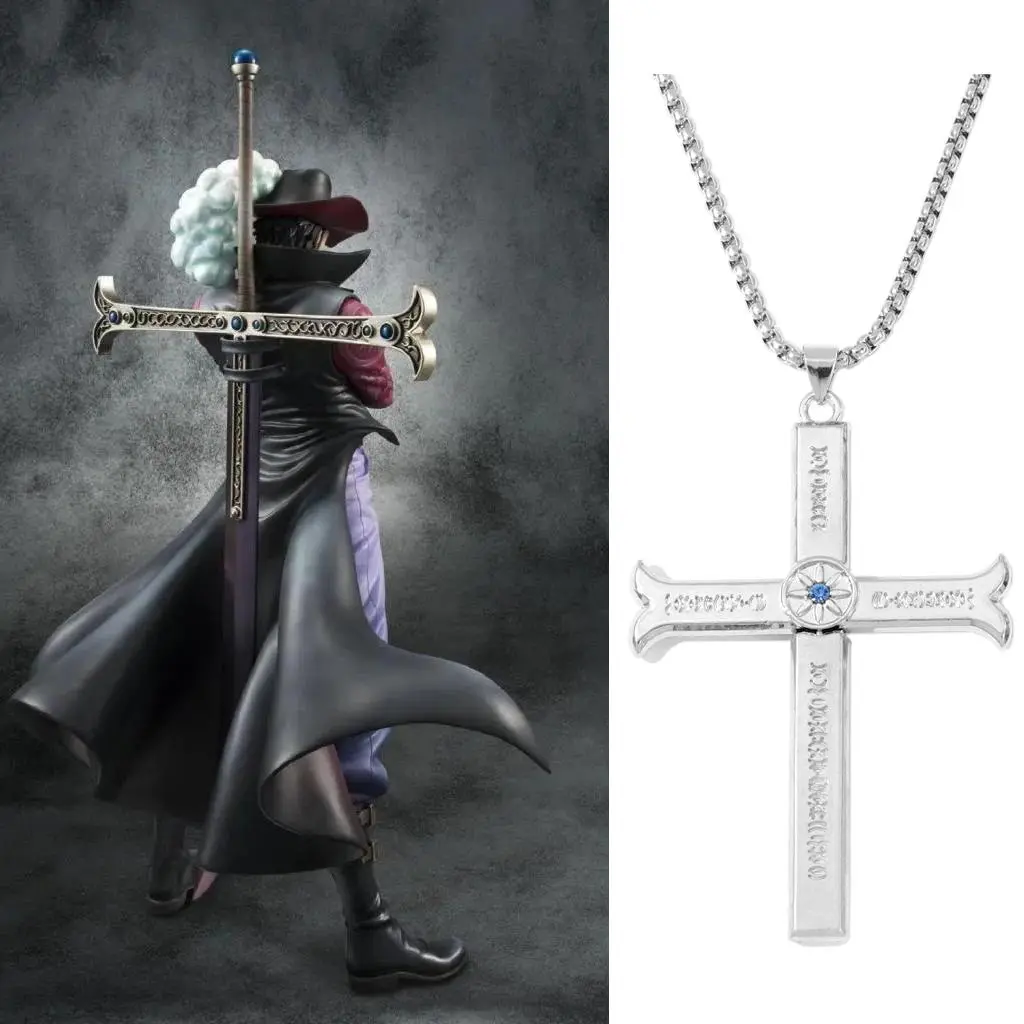 Anime Dracule Mihawk Cross Knife Pendant Necklace Metal Fashion Jewelry for Men And Women Cosplay Accessory Gift