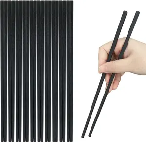 "10 Pairs of Reusable Fiberglass Chopsticks – 9.3 inches, Non-Slip, Dishwasher Safe, Black Chopsticks Set"