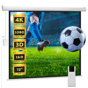72" Motorized Projector Screen, Quick Setup, Matte White, Remote Control