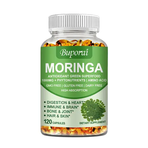 Buporai-Moringa Leaf Extract Vegetarian Capsules-1000mg Plus Phytonutrients-High Absorption-Digestion and Heart, Immune and Brain, Bones and Joints