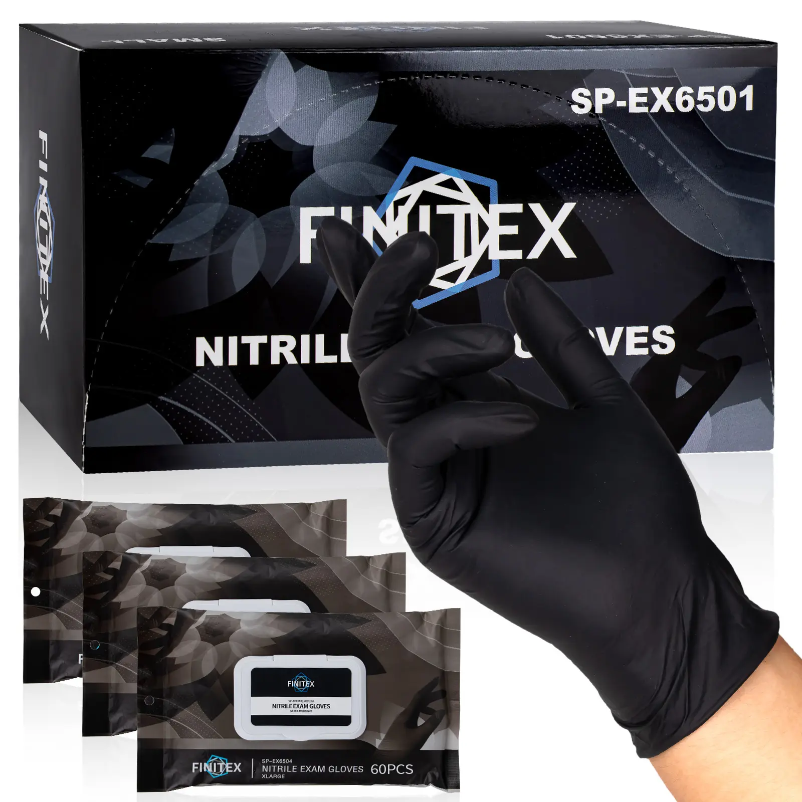 FINITEX Black On-the-Go Cleaning Gloves,Nitrile Portable Disposable Waterproof Lightweight Hygienic Packaging for Rainy Sea Fishing Household Kitchen Cook Outdoor Travel Camping Gardening Emergency Medical Surgical Exam, mother Fathersdaygift MemorialDay