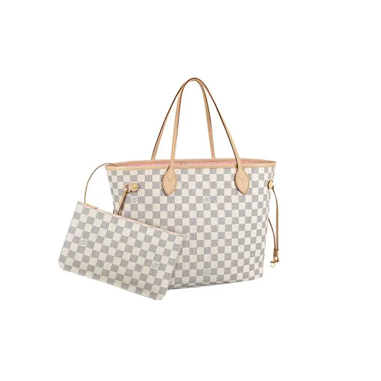 Women's Louis Vuitton Neverfull MM Tote Bag - Checkered Pattern, Pink Interior, Checkered/Plaid