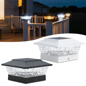 Siedinlar Solar Post Cap Lights Outdoor, Waterproof 4 Modes Dynamic Rotating Beam LED, Warm/Cool White, Fits 4x4 5x5 6x6 Wood/Vinyl Posts for Fence, Deck, Patio & Garden Decor, Black/White (2 Pack)