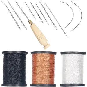 3 Pcs Spool Nylon Thread Sewing Set,80 Yards Each,Heavy Duty Needles (5 Straight,2 Curved),Sewing Awl,Ideal for Upholstery,Leather,Shoes & DIY Crafts,Christmas Party Gifts,Hand Tools Kits