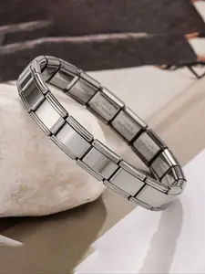 Men's Simple Smooth Stainless Steel Wrist Italian Module Bracelet, Neutral Fashion Accessory, Elegant Party Bracelet, Daily Wear Decor, Birthday Gift, Elegant Minimalist Bangle