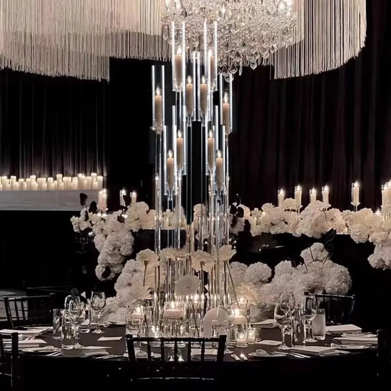 VINCIGANT 37.7in Clear Acrylic 10-Arm Floor Candelabra with Removable Lampshade for Wedding Party Home Decor