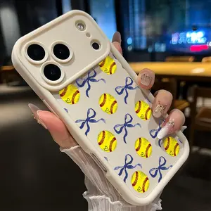 Softball Bow Dream Pattern TPU Phone Case for iPhone 17 Pro Max 16 15 14 Plus 13 12 Mini 11 XR X XS Air E Shockproof Non Slip Military-Grade Protection Silicone Cover Smartphone Casing