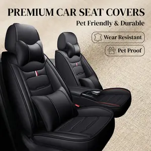 Luxury Leather Car Seat Covers Full Set, Car Accessories - 5-Seat Vehicle Fit, Waterproof, Non-Slip, Airbag-Compatible, Factory Look, Quick Install - Universal for Sedans, SUVs - Includes Headrest and Neck Pillow, Seat Covers For Car