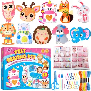 Funtopia Kids Sewing Kit with 10 DIY Animal Projects, Felt Arts & Crafts for Kids Ages 5-12, Includes Threads, Needles, Scissors, and Guiding Book, Perfect Birthday Gift for Boys & Girls