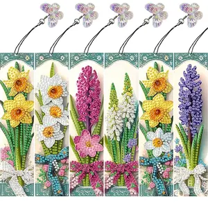 6pcs Diamond Painting Bookmarks Set, Beautiful Flower Design, Pet Material Mosaic Diamonds, Double-Sided Pattern, Perfect Gift for Friends
