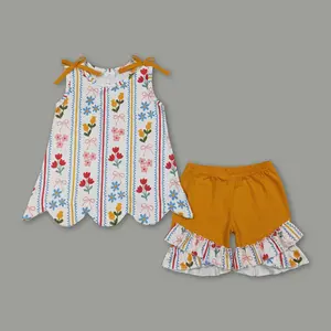 Girls Summer Flower Print Scalloped Outfit Set – Cute Toddler Clothes 2-Piece