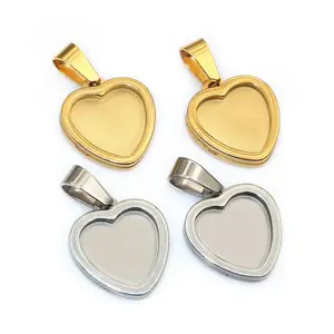 5pcs 12/20/25mm Inner Size Thick Stainless Steel Heart Pendant Cabochon  Base Setting Bezel Tray DIY Jewelry Making Accessories