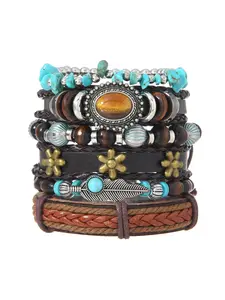 Handmade Braided Bracelets Set for Men & Women, Vintage Fashion Bohemian Style Jewelry, Unisex Accessory Pack of 6 Pieces