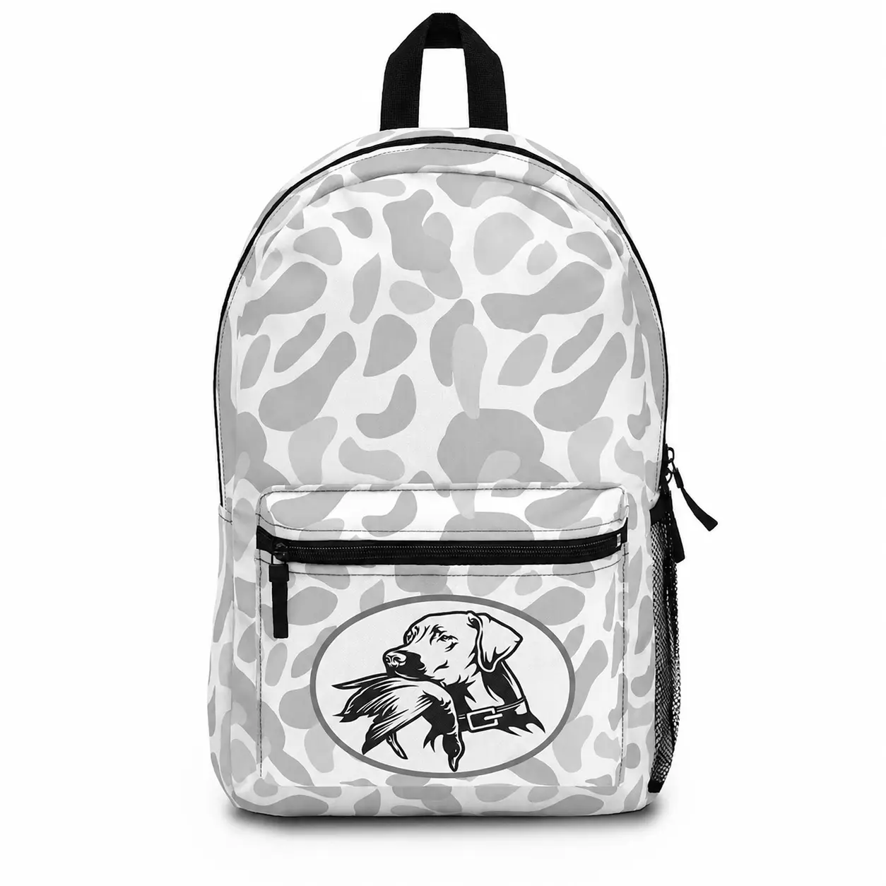 Dog & Duck Hunting Camo Backpack, Retriever Dog Duck Camo School Backpack, Waterfowl Hunter Backpack, Outdoor Travel Daypack, Camo Laptop Backpack, Gift for Duck Hunters