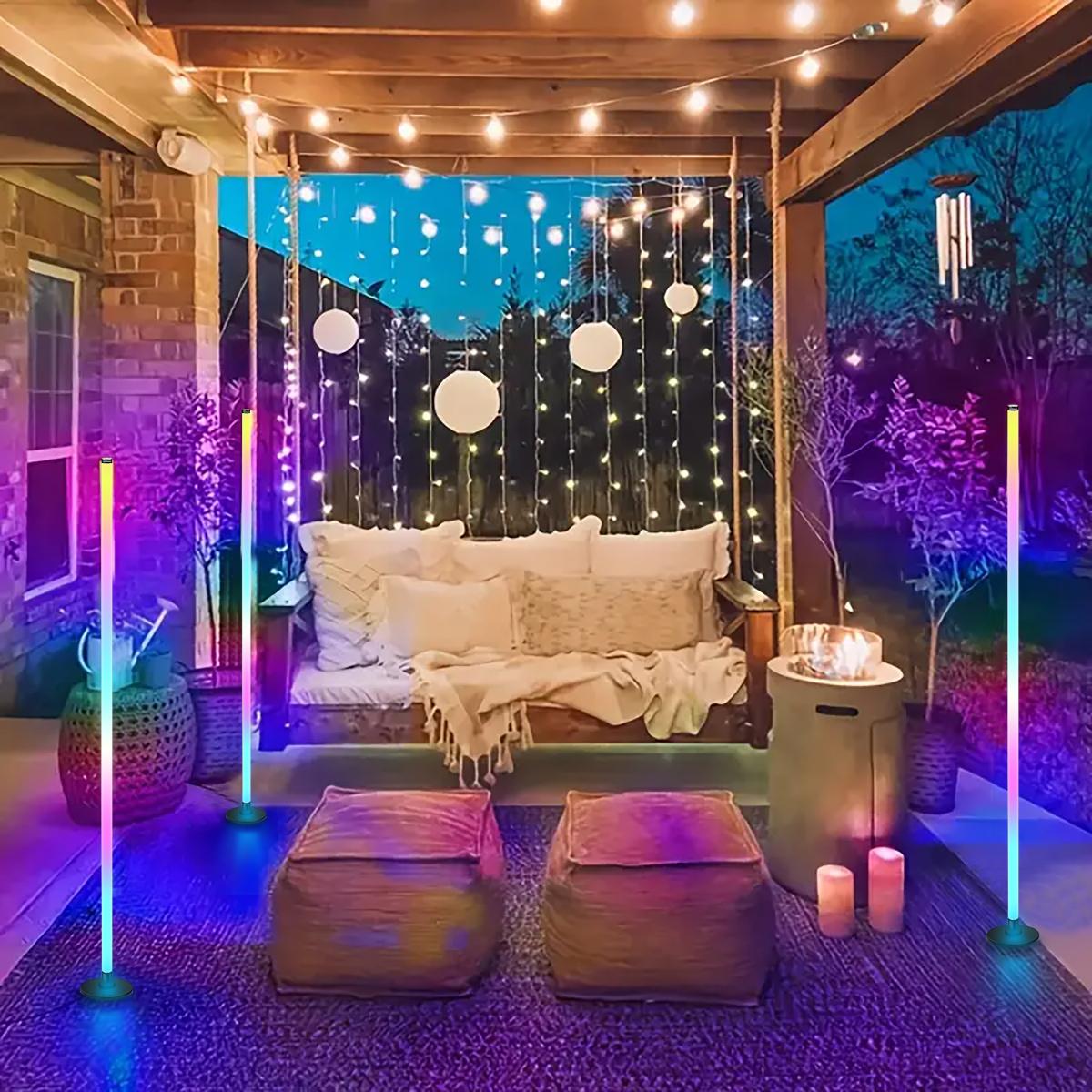 EISSLOLY 2PC RGBIC Floor Lamp, Splicing LED Corner Floor Lamp with Remote, 16 Million Colors Dimmable Music Sync Ambient Lighting, Easy Install Minimalist Standing Lamp for Living Room, Bedroom, Gaming Room, Home Decor, White/Black