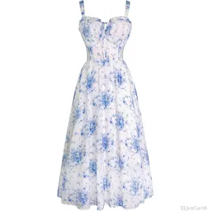 Scarlet Darkness Summer Dresses for Women 2026 Floral Corset Dress Long Milkmaid Dress with PocketXXJoyCart6