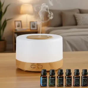 500ML Ultrasonic Aromatherapy Diffuser with 7 LED Colors, 4 Timer Modes & Auto Shut-Off, Includes 6 x 10ml Essential Oils for Home Bedroom Office