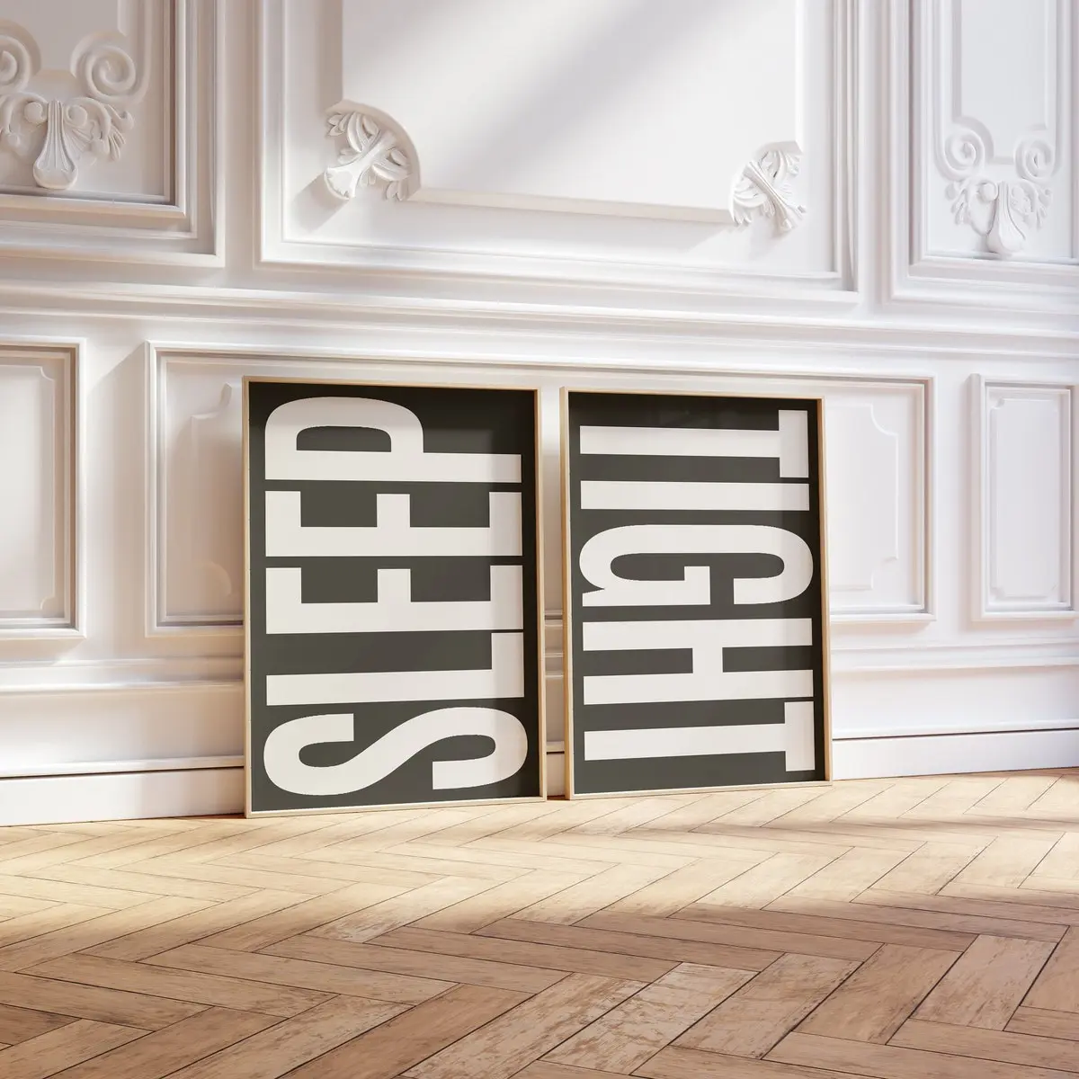 Sweet Dreams Wall Art – Set of 2 Minimalist Good Night Posters for Bedroom or Bathroom, Sleep Tight Above Bed Print, Unframed Room Decor