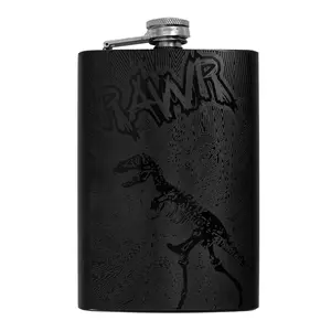 8oz BLACK RAWR Flask L1 Dinosaur T-Rex Novelty