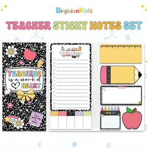 Teacher Sticky Notes Set, "Teaching Is A Work Of Heart" Booklet, 440 Sheets Of Blackboard Self-Stick Note Pads, Teacher Appreciation Gift, Classroom & Office Supplies, 11 Styles, Durable & Easy To Use