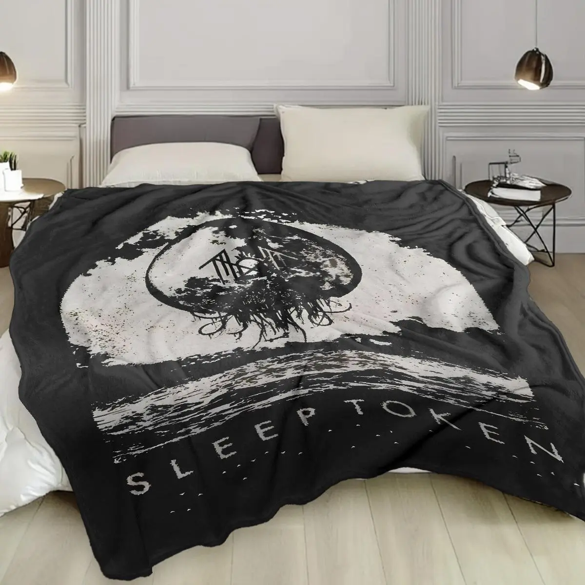 Sleep Token Character-Themed Personalized Blanket - Soft Flannel Double-Sided Bedding for Home/Office, Cozy Setup Warm Throw for Travel Napping