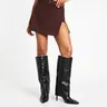 VIMISAOI Women's Knee-High Wide Calf Boots - Pointed Toe Stiletto High Heels, Pull-On Draped Y2K Retro Edgy Minimalist Runway Style, PU Leather All-Seasons Footwear, Comfy Lightweight for Chic Coverage (Fall Events, Dates)