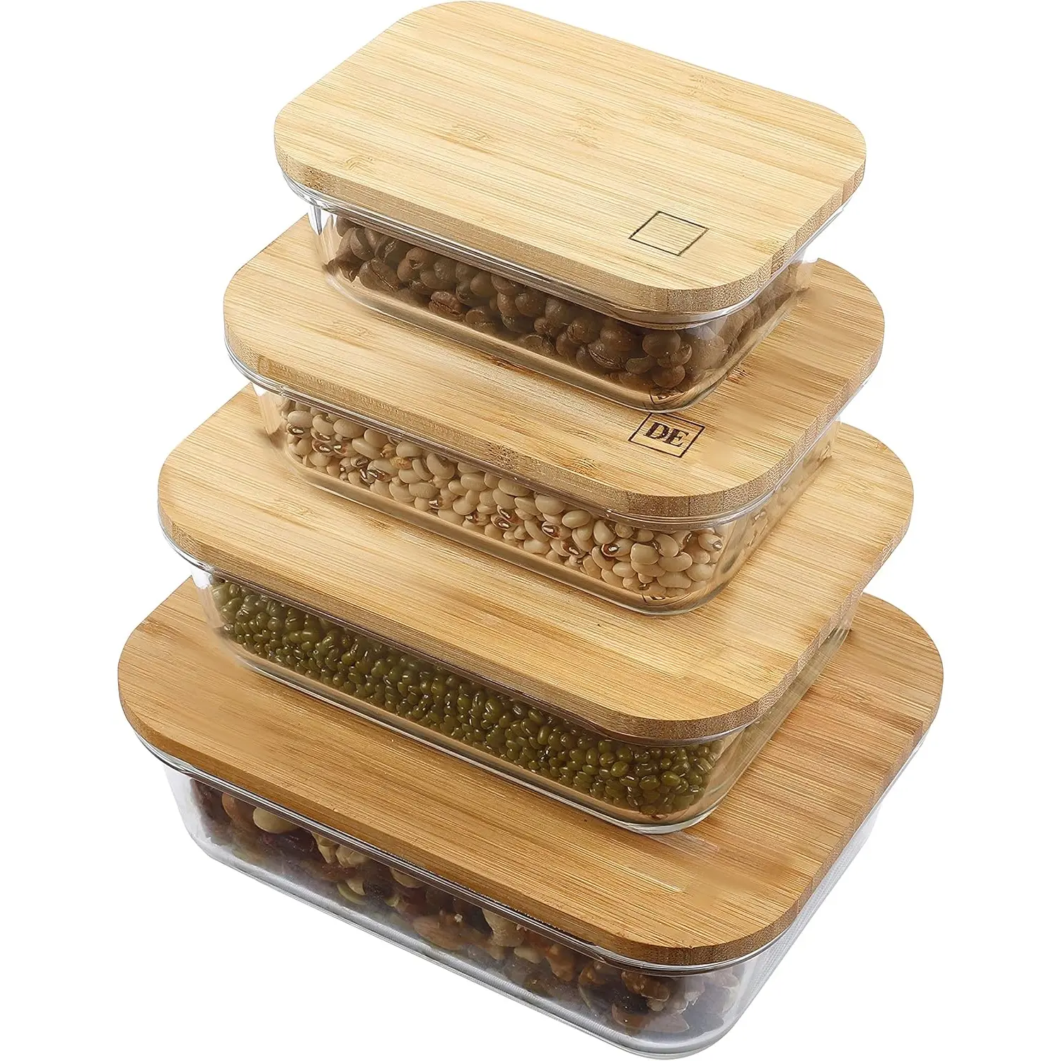 Glass  Storage Containers with  Lids - 4 Pack (12oz/21oz/35oz/51oz) -  Borosilicate Glass Meal Prep Boxes - Oven, Microwave, Freezer Safe - Stackable & Airtight