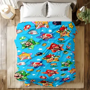 Super Mario Printed Blanket with Vibrant Game Character & Element Prints - Super Soft & Skin - friendly, Long - Lasting & Quick - Drying, Machine Washable, Multi - Size for Bed, Sofa, Travel, Camping & Office Naps, Ideal Gift for Game Fans
