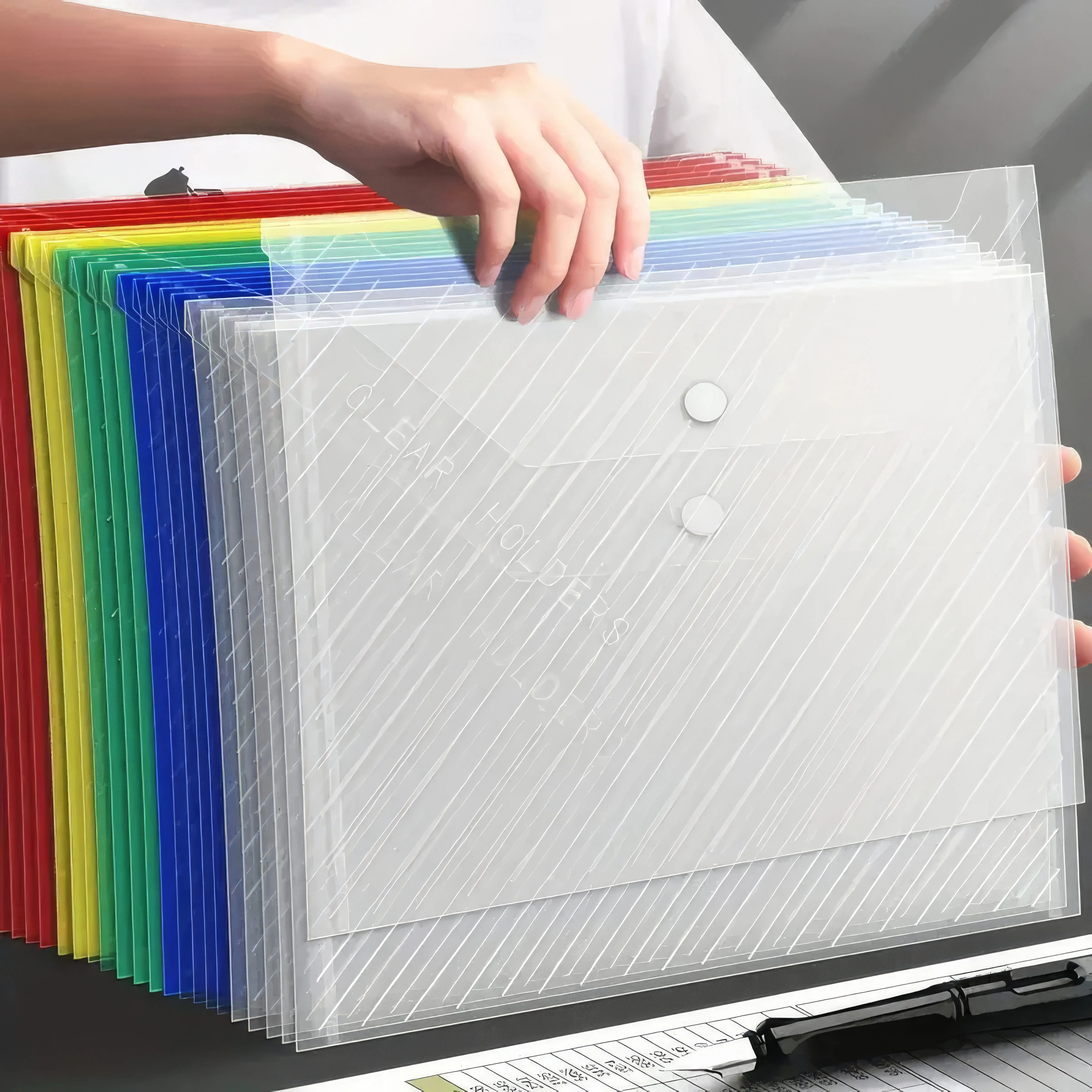 5-Piece Mixed Color File Folders with Pockets Home Organizer Set - Durable Polypropylene, Expandable Gussets, Snap Buttons for Document Storage