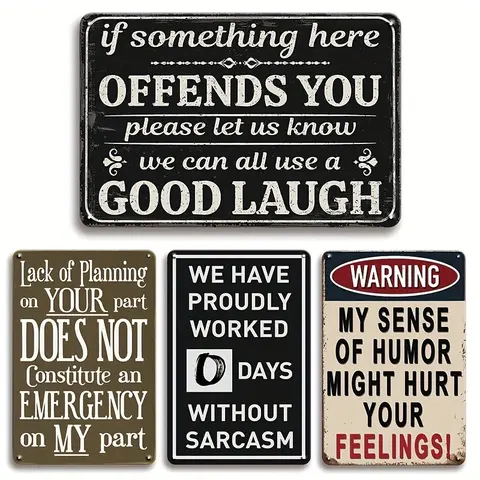 4pcs Sarcastic Retro Mancave Iron Metal Tin Signs - 20x30cm(8x12 inch)/12x8 inches 4-in-1 Bundle, Vintage Plaque, Home Decor Products, Room Decor Accessories, Wardrobe Wall Art, Men's Study Accent, Boyfriends Gift
