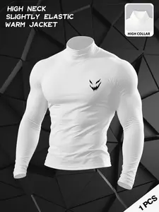Men's High Collar Compression Shirt, Venom Graphic Long Sleeve Workout Top, Quick-Dry Elastic Athletic Tee for Gym Training & Daily Wear