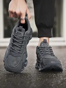 Men's Hollow Out Sole Cushion Sneakers, Gray Versatile Soft Sole Running Shoes, Lightweight Breathable Durable Dad Shoes, Soft Soled Sneakers