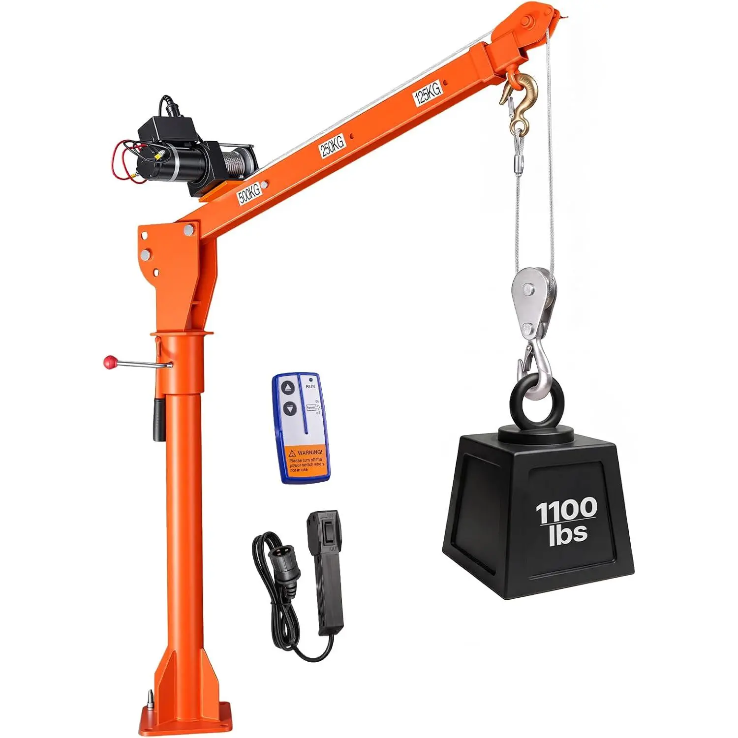 VEVOR 1100lb Electric Pickup Truck Crane, 12V 3000lb Electric Winch, 360° Rotatable Telescoping Jib Boom, Premium Galvanized Steel, Foldable Bed Crane for Machine Lumber Lifting, Machine Lifting