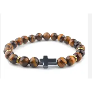 Flexible Stone Cross Beaded Elastic Bracelet Prayer Rope