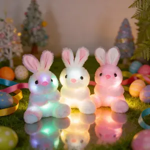 Easter Luminous Cartoon Rabbit Sit Lie Down Easter bunny Plush Toy Shiny Soft Stuffed Doll Cute Easter Home Decor Pillow Stuffed Animal