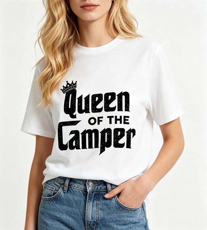 Women's Premium Cotton Short Sleeve T-Shirt - White, Vintage Distressed Crew Neck, Graphic Print, Breathable, Comfortable Style for Camping, Beach, Anniversary Casual Wear #sohochic