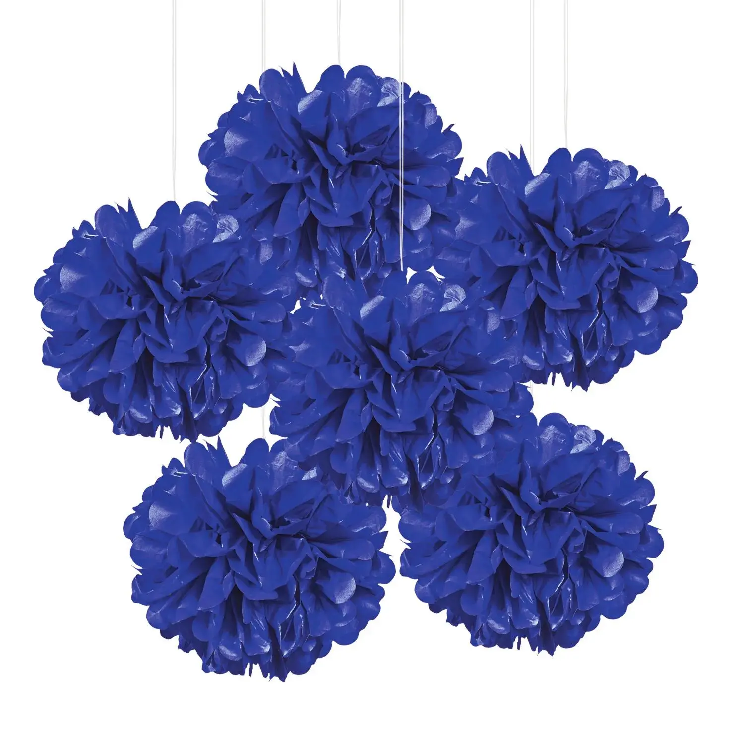15 in Lightweight Disposable Tissue Paper Pom-Pom Ornaments, 6-Pc Easy-Install Hanging Home Decor for Birthday Celebrations, Fundraiser Supplies