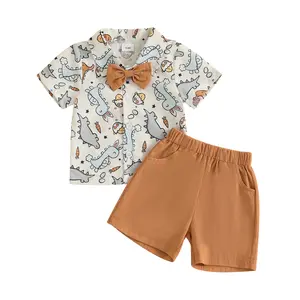 Imcute Kids Toddler Baby Boy Easter Outfits Set Short Sleeve Dinosaur/Eggs Print Shirt Tops with Elastic Waist Shorts Summer Clothes Set 0-3T