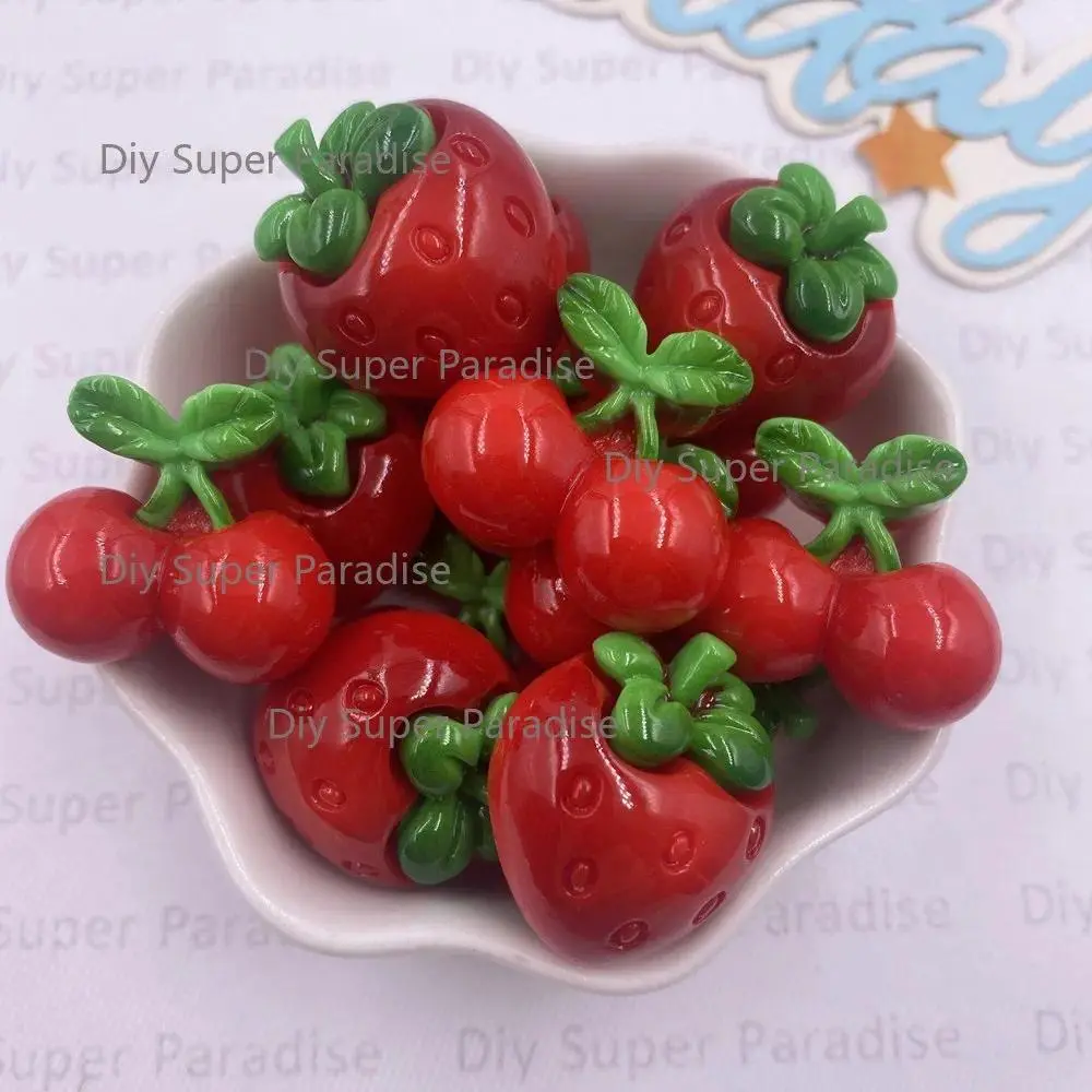 8PCS Resin Kawaii Colorful Red Strawberry Cherry Flat back Stone Decor Scrapbook DIY Figurines Accessories Jewelry Making Crafts Diy Craft Kit Scrapbook Accessory