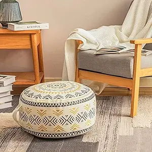 MOCOFO Unstuffed Round Pouf Covers Boho Colorful Geometric Ottoman Pouf Cover with Handle Design,Decoration Footstool for Living Room,Bedroom,Patio