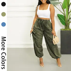 Women's Baggy Jeans Elastic Waist Pull On Casual Harem Denim Pants with Pockets