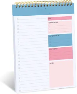 SPIRAL TO DO LIST NOTEPAD Undated 52 Sheets Tear Off 6.5" x 9.8" Checklist Productivity Organizer with Hourly Schedule for Tasks Premium Quality Thick Cardboard Backing Easy Carry