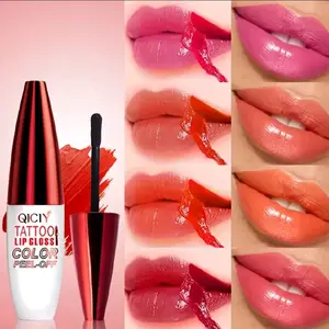 QICY Lipstick Stain Tattoo Peel Off Lip Stain - Lip Gloss in Red & Pink Flavored Tube and Brush for Versatile Application - Lipgloss