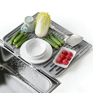 Dish Drying Mat for Kitchen Counter 15.8" x 12.5" Non-Slip Silicone Pad with Built-in Drain Heat Resistant Drying Mat for Tableware & Coasters