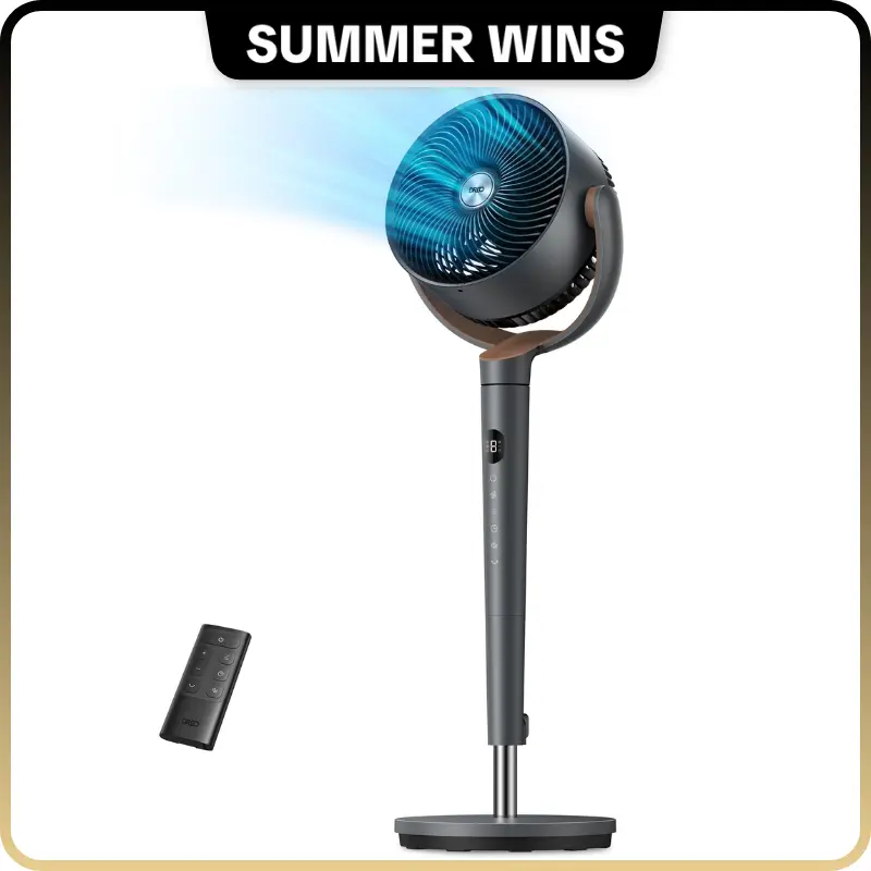 summerwins|DREO Bedroom Standing Fan, 120° Oscillating Floor Fan with Quiet DC Motor, 100ft Air Coverage, 9 Speeds & 4 Modes, 20dB Ultra Quiet, 120° Manual Vertical Adjustment, 37-42" Adjustable Height, 9H Timer