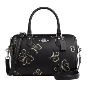Coach Rowan 25 Butterfly Print Adjustable Strap Smooth Leather Crossbody Handbag for Women in Silver and Black Hand Shoulder Bag