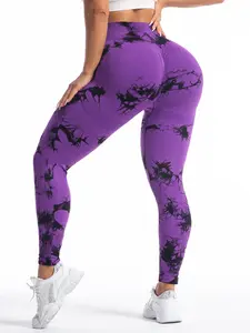 Plus Size Tie-Dye Yoga Pants, Seamless Sporty Workout Leggings, Ruched Design, Natural Waist, High Stretch Bottoms, All Seasons Fitness Wear